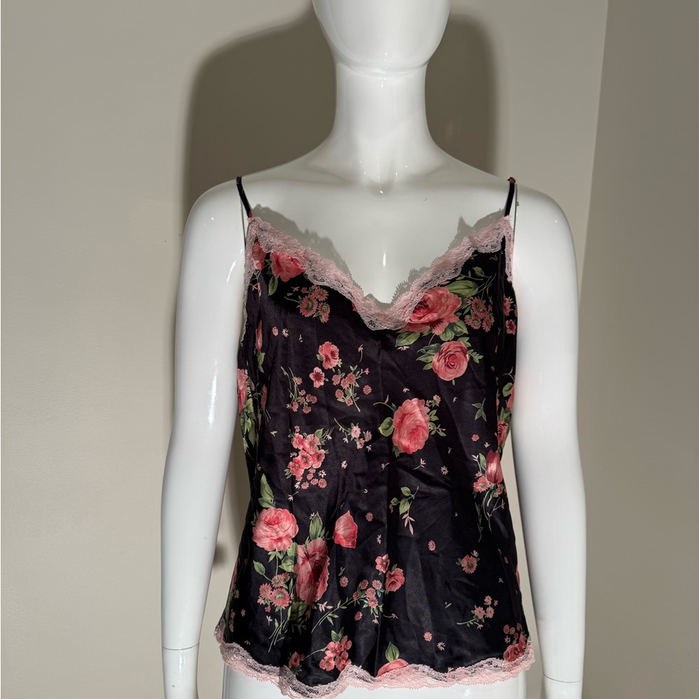 Victoria's Secret Black Top with Pink Floral Accents